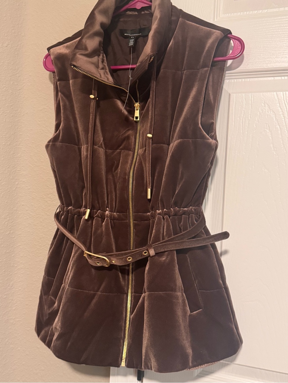 White House Black Market Velvet Puffer Vest Espresso XS NWT